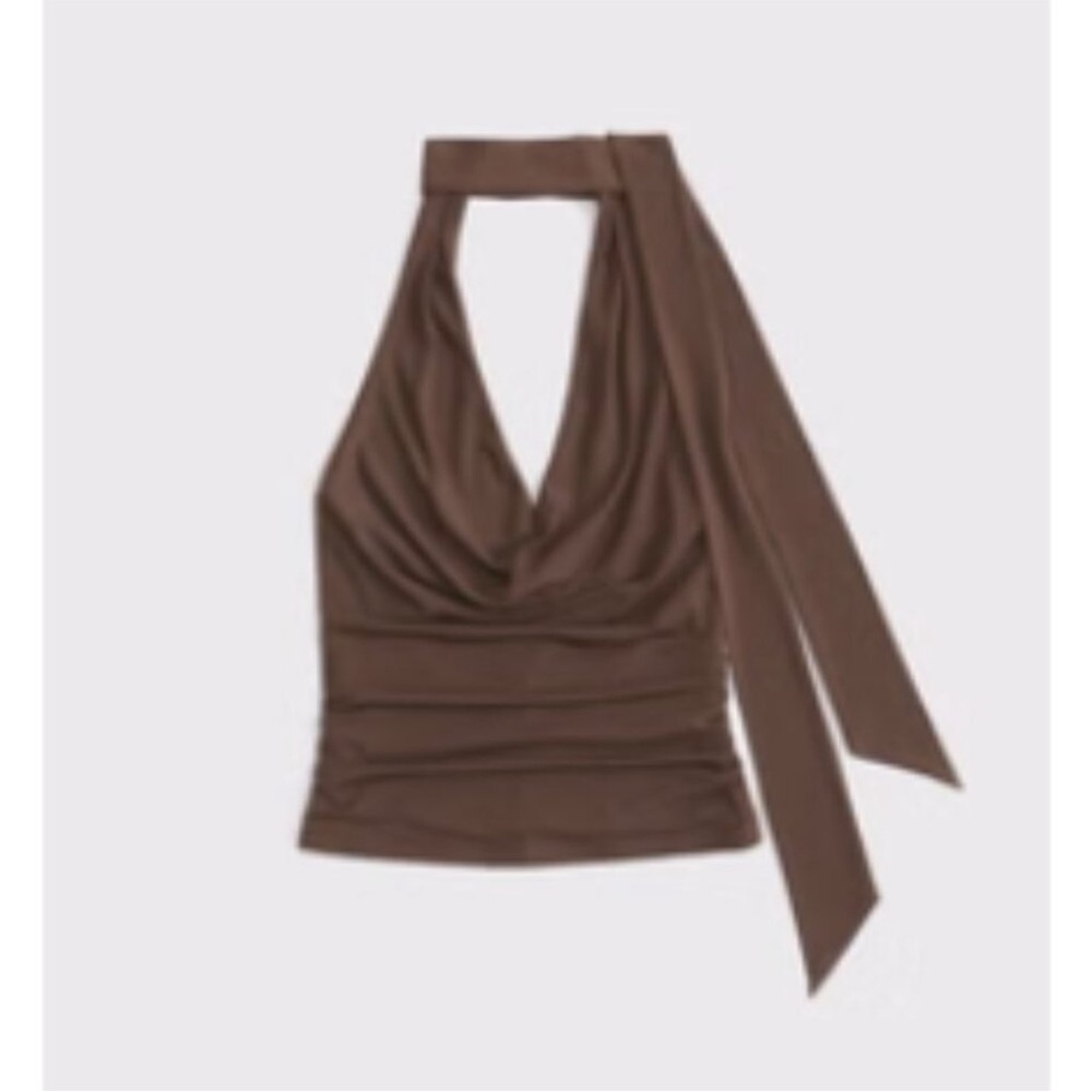 NWT Abercrombie and Fitch Brown Halter Draped Tie-Neck Top - size XL neck scarf